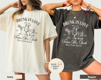 Custom Drunk in Love Bachelorette Shirts,  Social Cocktail Club Bach Tshirts, Luxury Bachelorette Merch, Bridal Party Gifts