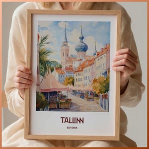 Tallinn Travel Print, Estonia Wall Art, Minimalist Home Décor, Pastel Cityscape Poster, Unique Estonia Gift, Retro Illustration, C35-870