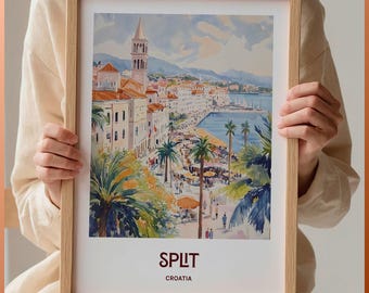 Split Travel Print, Minimalist Wall Art, Croatia Cityscape Poster, Pastel Home Décor, Travel Gift for Art Lovers, Retro, C35-409