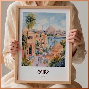 Impresión de viaje a El Cairo, arte minimalista de paisaje urbano, póster de El Cairo en tonos pastel, regalo de boda único, regalo de cumpleaños, C35-760