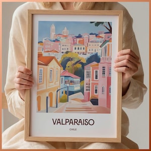 Valparaíso Chile Print: Pastel Cityscape Poster, Travel Art