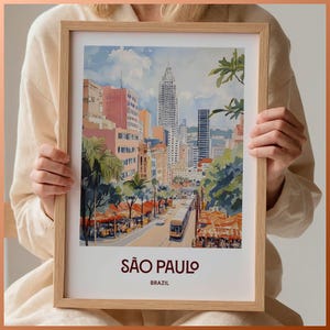 Póster de São Paulo, arte mural brasileño, impresión moderna de mediados de siglo, decoración urbana minimalista, obra de arte de viajes retro, tonos pastel, C35-364