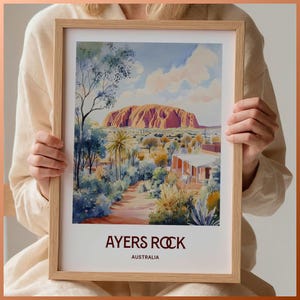 Uluru Poster: Pastel Ayers Rock Illustration, Retro Australia Art