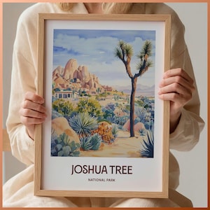 Joshua Tree National Park Druck, minimalistische Wandkunst, Reise-Dekor, Kalifornien Geschenk, Pastell-Stadtbild Kunst, Retro-Illustration, C35-700