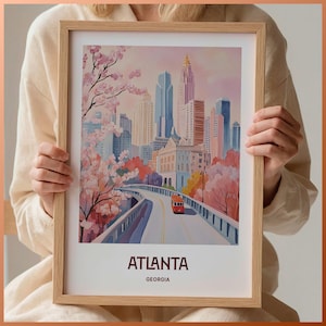 Atlanta Reise Poster, Piedmont Park, Georgia Wandkunst, Minimalistische Skyline Kunst, Mid Century Moderne Dekoration, Landschaftskunst, C35-50