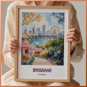 Brisbane Reise Poster, minimalistische Wandkunst, Australien Stadtansicht Dekor, Pastell Reise Poster, Geschenk für Kunstliebhaber, Hauswand, C35-360