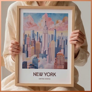 Impresión de viaje a Nueva York, arte del puente de Brooklyn, decoración de pared minimalista, póster de paisaje urbano en tonos pastel, regalo de boda, regalo de cumpleaños, C35-6