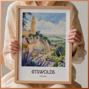 Cotswolds Print: Minimalist Pastel Landscape Art, UK Home Decor
