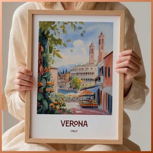 VERONA Reise-Druck Wandkunst, minimalistisches Italien Stadtbild Poster, pastellfarbenes Wohndekor, Geschenk für Kunstliebhaber, Retro Reiseästhetik, C35-492