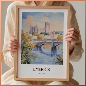 Limerick Stadt Karte Drucken, Minimalistische Limerick Kunst, Pastell Limerick Poster, Retro Reise Dekor, County Limerick Irland, C35-559