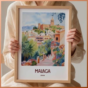 Malaga Spain Art Print: Pastel Cityscape Travel Poster