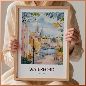 Waterford Print, Waterford Kunst, Irisches Reiseplakat, Waterford Stadt Karte, Minimalistische Wandkunst, Pastell Stadtbild Dekor, C35-393