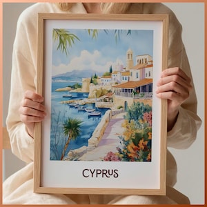 Impresión artística de viajes a Chipre, póster minimalista de Chipre, decoración urbana de Ayia Napa, Limassol, Nicosia, Larnaca y Pafos, C35-886