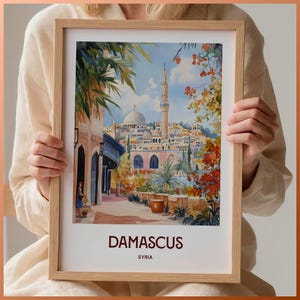 Stampa di viaggio di Damasco, poster minimalista della città, arte murale pastello, regalo per la Siria, regalo di nozze o compleanno, C35-470