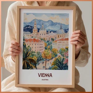 Póster de Viena, arte mural minimalista, decoración de viaje vintage austriaca, con o sin marco, regalo de paisaje urbano en tonos pastel suaves, C35-599