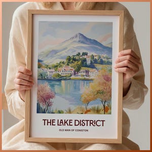 Old Man of Coniston Kunstdruck, Seenplatte Landschaft, Pastell Reise Poster, Minimalistische Wandkunst, Abenteuer Geschenkidee, C35-322