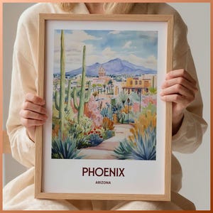 Phoenix Reise Poster, minimalistische Wandkunst, Arizona Stadtansicht Dekor, Pastell Reise Poster, Geschenk für Kunstliebhaber, Wandbehang, C35-426