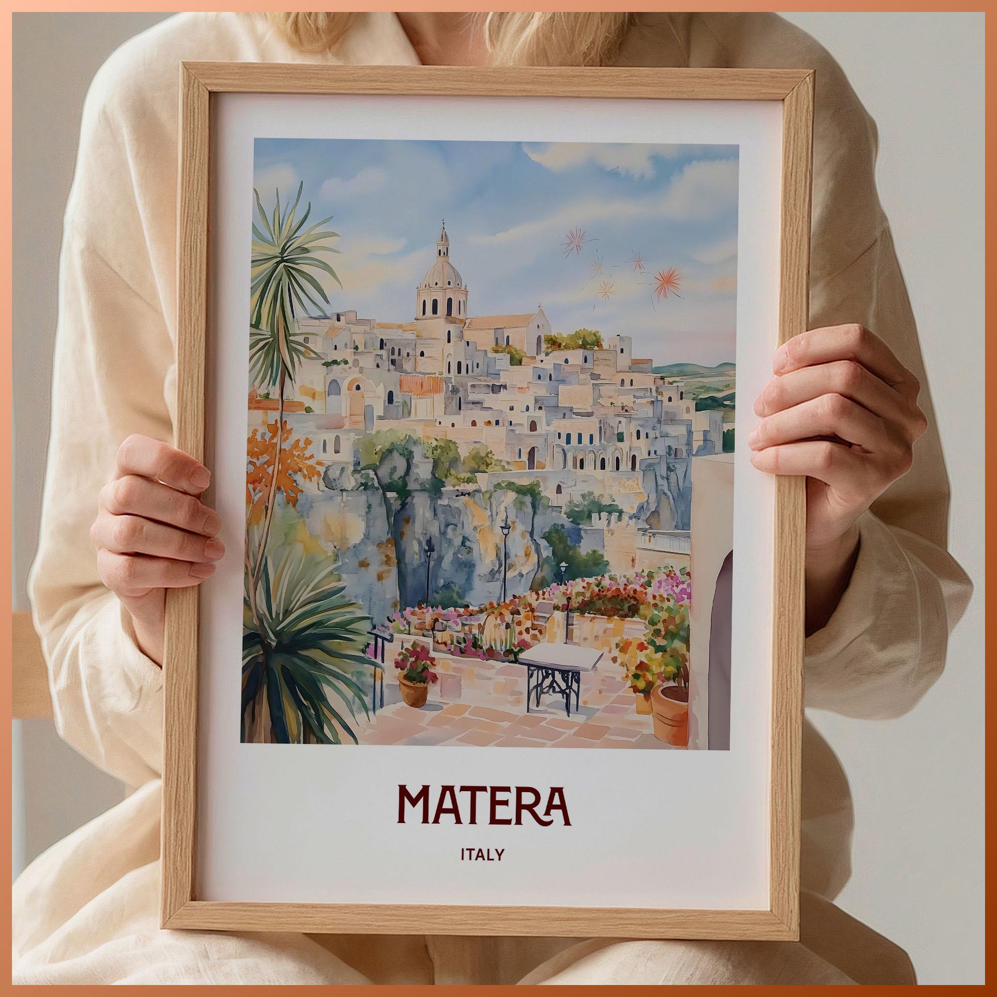 Matera Italy Art Print: Pastel Cityscape Wall Decor