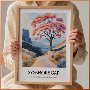 Sycamore Gap Art Print, Hadrian's Wall Landscape, Northumberland National Park Wall Art, UK Travel Poster, Minimalist Decor, C35-3