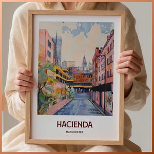 Hacienda Poster, Manchester Cityscape Art, Art Deco Print, Factory Records, Happy Mondays, Joy Division, Rave Scene Decor, C35-632