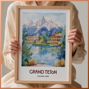 Grand Teton National Park Reise Druck, Minimalistische Wand Kunst, Pastell Poster, Einzigartiges Geburtstagsgeschenk, Hochzeitsgeschenk, Weihnachtsgeschenk, C35-644