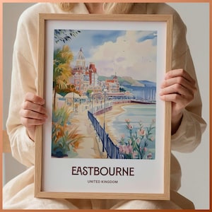 Eastbourne Reisedruck, Küstenkunst, Eastbourne Poster, minimalistische Wandkunst, Geschenk individuell gerahmt, personalisierte Dekoration, UK Kunst, C35-588