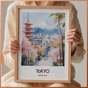 Fuji Berg Poster, Minimalistische Wandkunst, Pastell Stadtbild, Japan Reise Poster, Geschenk für Geburtstag, Jahrestag, C35-944