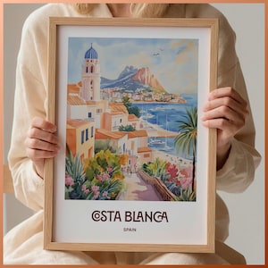 Costa Blanca Travel Print, Minimalist Wall Art, Pastel Cityscape Decor, Spain Art Print, Gift for Art Lovers, Retro Travel Poster, C35-756