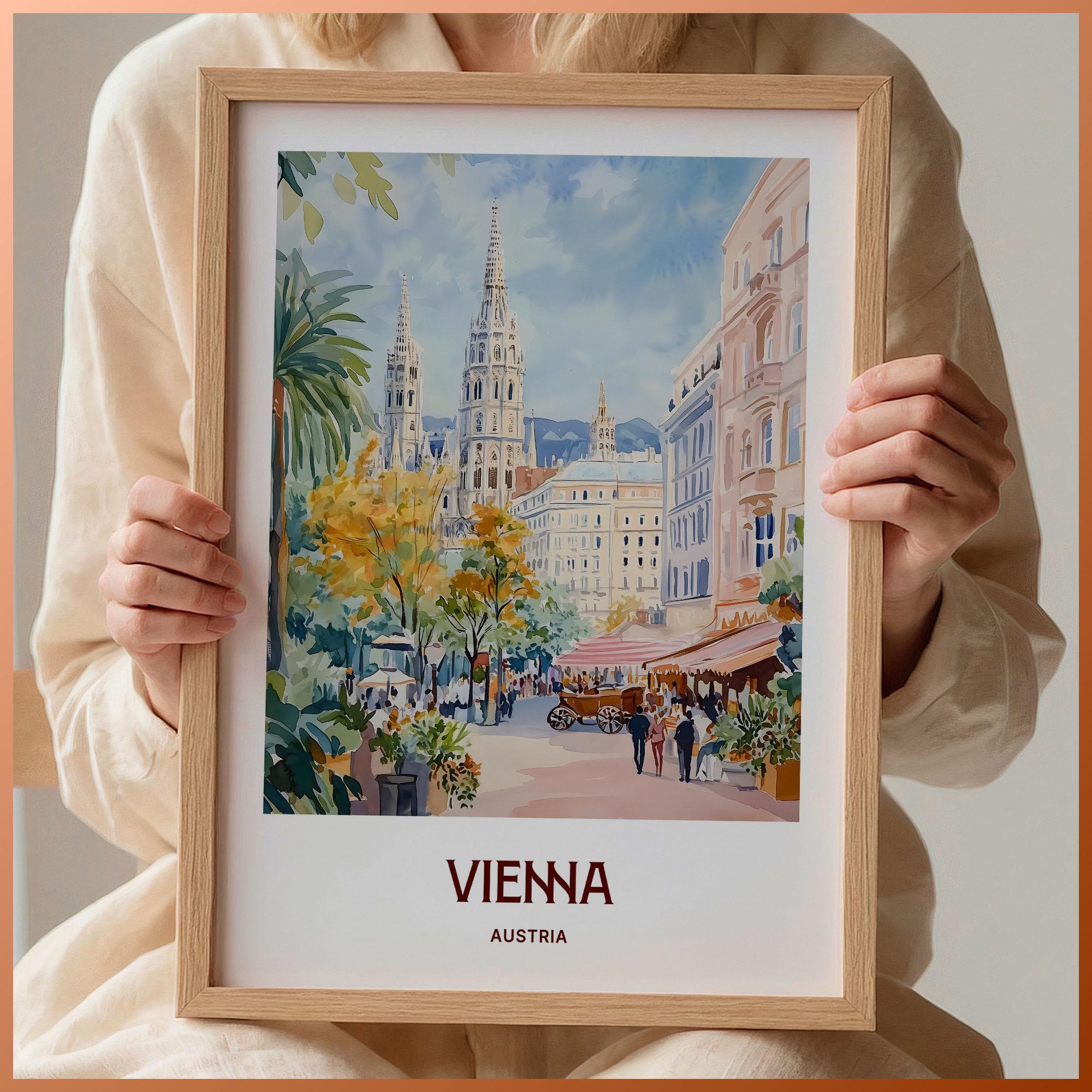 Vienna Austria Travel Print: Minimalist Pastel Cityscape