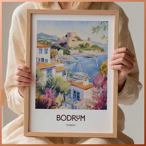 Impresión de viaje de Bodrum, póster minimalista de la ciudad, arte mural de Turquía, regalo de viaje en tonos pastel, regalo de boda, regalo de cumpleaños, C35-846