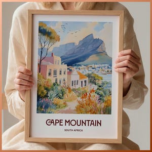Cape Town Travel Print, Minimalist Wall Art, Pastel Cityscape Decor, South Africa Gift, Retro Travel Poster, Home Decoration, C35-167