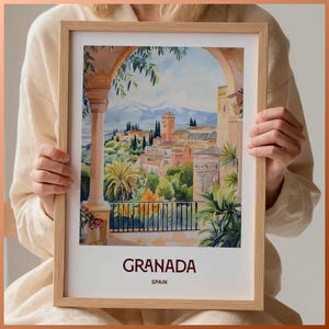 Grenada Reisedruck, Spanien Poster, Minimalistische Kunst, Benutzerdefinierter Text, Hochzeitsgeschenk, Geburtstagsgeschenk, Pastellstadtbilddekor, C35-691