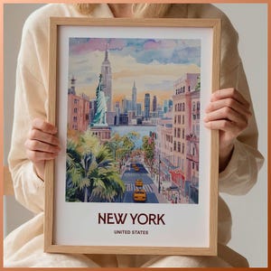 Impresión de viaje a Nueva York, Estatua de la Libertad, póster minimalista, texto personalizado, regalo personalizado, regalo de boda, C35-504