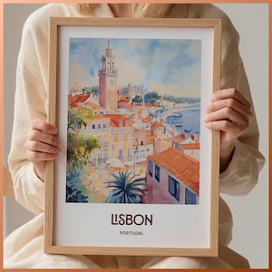 Lissabon Tram Sunset Print, Minimalistische Portugal Reise Poster, Wandkunst, Geburtstagsgeschenk, Hochzeitsdekor, C35-235