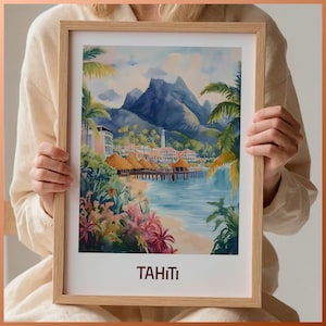 Tahiti Poster, Tropische Wandkunst, Französisch-Polynesien Druck, Minimalistisches Reisedekor, Kunstwerk mit oder ohne Rahmen, C35-591