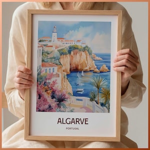 Algarve Portugal Travel Print: Minimalist Pastel Cityscape Wall Art