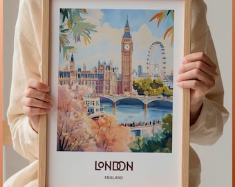 London Travel Print, 3D Big Ben Poster, Minimalist Cityscape Art, England Wall Decor, Unique Wedding Gift, Birthday Present, C35-246