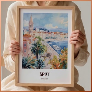 Split Print, Croatia Travel Poster, Minimalist Wall Art, Dalmatian Coast Decor, Croatian Cityscape Art, Gift for Travelers, C35-550