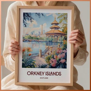 Orkney Islands Print, Minimalist Wall Art, Scotland Landscape Decor, Pastel Cityscape, Retro Travel Poster, Gift for Scotland, C35-853
