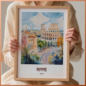 Rome Poster, Italy Travel Art Print, Minimalist Cityscape, Retro Wall Decor, Birthday Gift, Wedding Anniversary Gift, C35-696