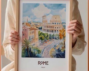 Rome Poster, Italy Travel Art Print, Minimalist Cityscape, Retro Wall Decor, Birthday Gift, Wedding Anniversary Gift, C35-696