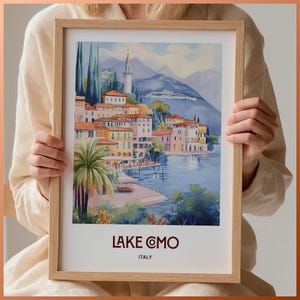 Comer See Italien Kunstdruck, Minimalistisches Reiseplakat, Pastell Stadtansicht Wanddekoration, Retro Dekoration Italien, C35-772