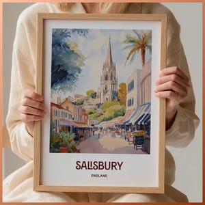 Salisbury England Travel Print: Minimalist Cityscape Art