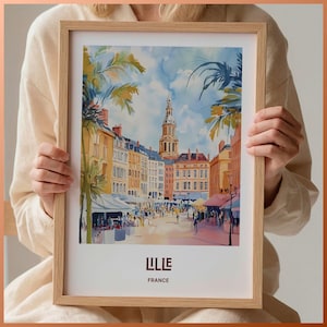 Lille Travel Print Wall Art, Minimalist Lille Cityscape, Pastel Home Décor, France Art, Gift for Art Lovers, Retro Travel Poster, C35-964