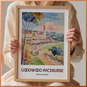 Goodwood Racecourse Print, Minimalist Poster, Pastel Cityscape Art, Racing Wall Decor, Unique Gift for Horse Racing Fans, C35-417