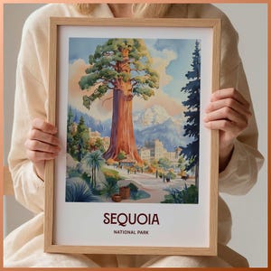 Sequoia National Park Print, Kalifornien Reise Wandkunst, Minimalistisches Poster, Retro Reise Dekor, National Parks Geschenk, C35-906