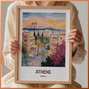 Athen Reise Poster Akropolis Wand Kunst Retro Minimalistischer Stadtbild Druck Mid Century Modern Wohnkultur Pastellfarben, C35-238