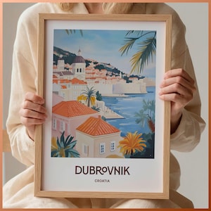 Dubrovnik Print, Minimalist Wall Art, Pastel Landscape Decor, Croatia Cityscape, Retro Travel Poster, Gift for Croatia Lovers, C35-41