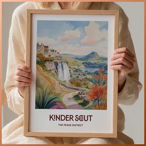 Lámina de arte de Kinder Scout, paisaje de Peak District, arte mural de parque nacional, póster de viaje minimalista, decoración de senderismo, regalo de aventura, C35-221