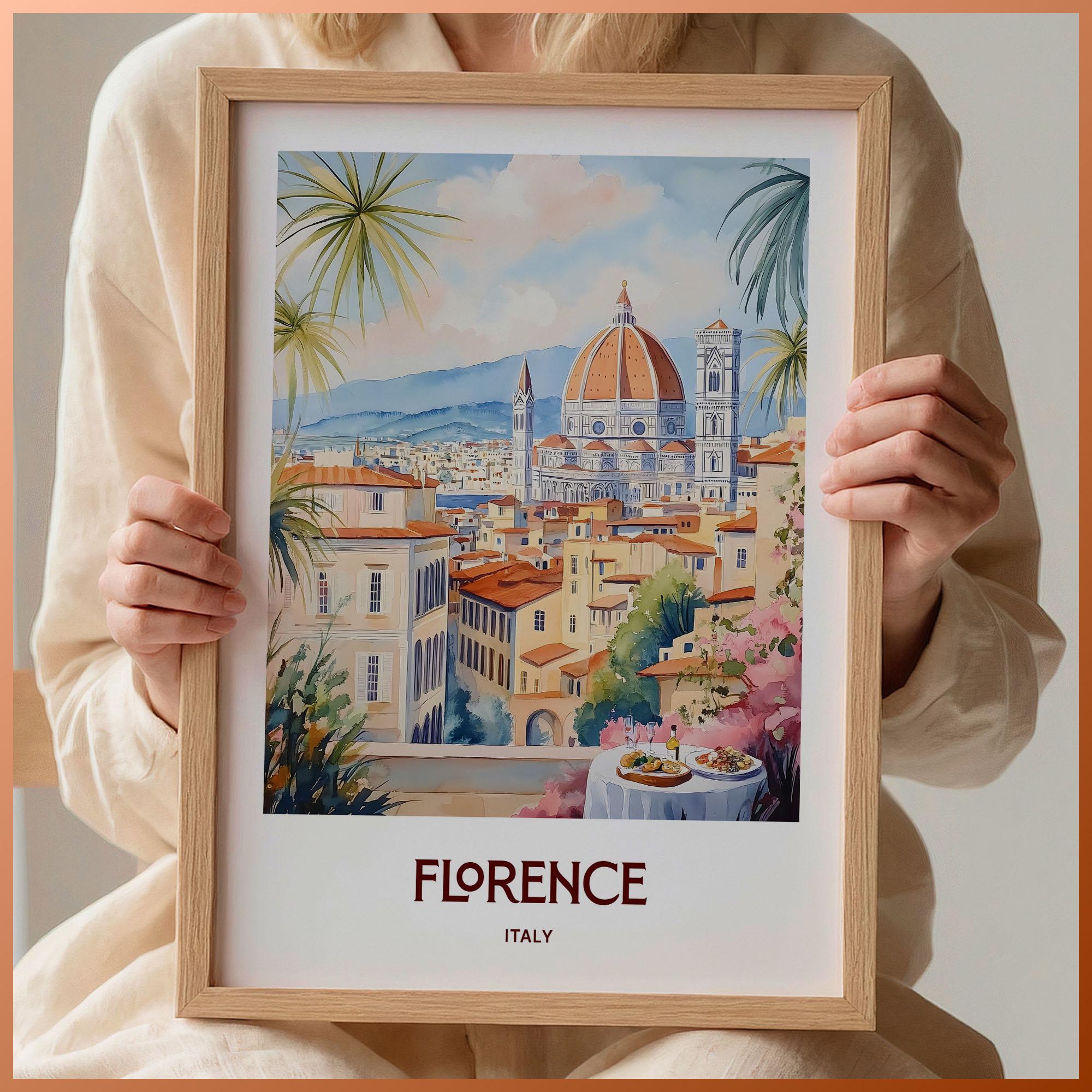 Florence Travel Poster Print Italy Wall Art Mid Century Modern Landscape Print Minimalist Pastel Cityscape Decor, C35-288